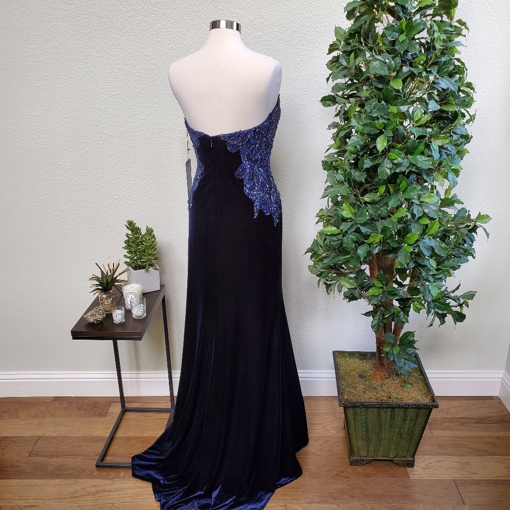 NWT Mac Duggal Velvet Navy Sequined Bustier Dress - Picture 7 of 8